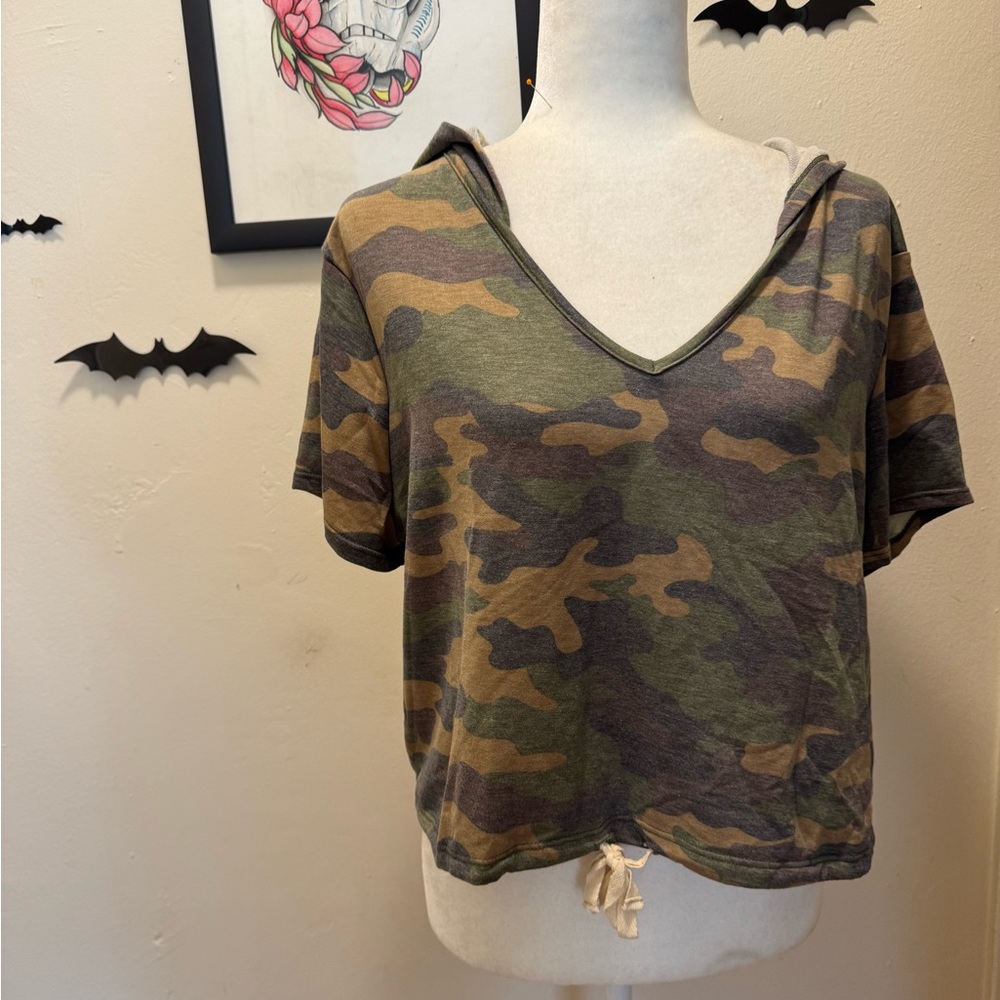 January 7 Camouflage Hooded Crop Top